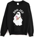 Boo JEE Sweatshirt - Cute Ghost Halloween Sweater, Boujee Spooky Season Crewneck L Black