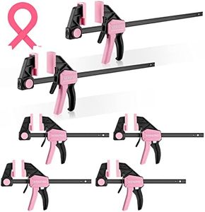 WORKPRO Bar Clamps for Woodworking, 6-Pack One-Handed Clamp/Spreader, 4PC 6" and 2PC 12" Wood Clamp Set, Light-Duty Quick-Change F Clamp with 150 lbs Load Limit, Pink Ribbon