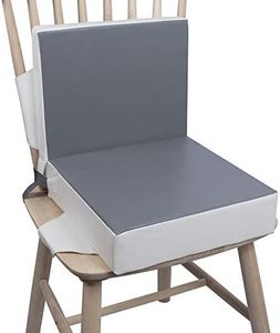Kalawen 2-Piece Set Waterproof Booster Seat for Dining Chair, PU Washable 2 Straps Safety Buckle Kids Booster Seat for Dining Table, Toddler Booster Seat-Gray