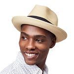 Pineapple&Star Genoa Fedora Bucket Sun Straw Beach Hat Fine Braid UPF50+ Unisex, Beige_bowbk, Small