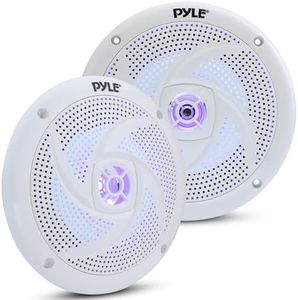 Pyle Low-Profile Waterproof Marine Speakers - 240W 6.5 Inch 2 Way 1 Pair Slim Style Waterproof Weather Resistant Outdoor Audio Stereo Sound System w/ Blue Illuminating LED Lights - Pyle (White)