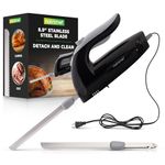 NutriChef Electric Carving Knife, 8.9'' Serrated Stainless-Steel Blades, Lightweight, Ergonomic Grip, Easy Blade Removal, Perfect for Turkey, Meat, & Cheese – Black
