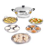 The Indus Valley Stainless Steel Idli Maker/Momo Maker/Multi Kadai/Steamer Set | Small, 5 Plates, 2 Idli | 2 Dhokla | 1 Steamer | 23cm/9 inch, 3Ltr, 1.7kg | 3-Layer Bottom | Induction friendly