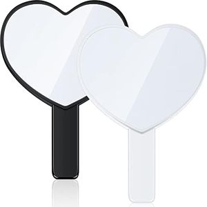 Jetec 2 Pieces Heart Shaped Handheld Mirrors Travel Makeup Mirrors Mini Cosmetic Mirror with Handle Small Heart Mirrors Decorative Hand Held Mirror for Women Valentine's Day(Black, White)