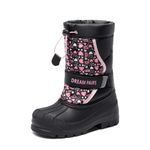 DREAM PAIRS Boys Girls Mid Calf Waterproof Winter Snow Boots for Toddler/Little/Big Kid,Size 4 Big Kid,Black/Pink,KAMICK