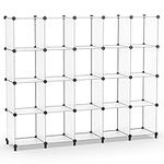 20 Cube Storage Shelf, Storage Bookcase Bookshelf with Metal Hammer, Storage Cubes Organizer Cabinet for Kids, Closet, Bedroom, Bathroom, (11.8x11.8x11.8 inch), Transparent