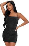 Floerns Women's Glitter Sleeveless Ruched Party Clubwear Bodycon Mini Dress Black Petite S