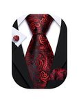 Barry.Wang Mens Ties and Pocket Square Cufflinks Silk Necktie Set Paisley, One Size, Red Black