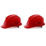 KARAM ISI Marked Safety Helmet for Construction & Outdoor Activities | Adjustable Chin Strap & Rachet Type Adjustment | Lightweight, Comfortable & Durable Hard Hat | Red | PN521(RED) (Pack of 2)