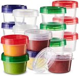 Elegant Disposables Baby Food Storage Containers 12 Pack, 4 ounce Colored Twist on Lids, Plastic, 1/2 Cup Small Freezer Storage Container