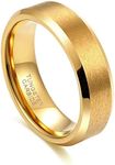 Greenpod 6MM 24K Gold Tungsten Carbide Engagement Rings Beveled Edge Matte Finish Wedding Band for Men Size 9