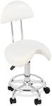 LUXMARS Saddle Chair Rolling Ergonomic Saddle Stool with Soft Comfortable Cushion and Wheels Hydraulic Adjustable Stool for Home Office Dental Tattoo Salon Shop Use White, with Backrest