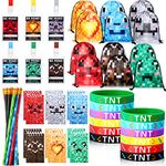 60 Pack Pixel Miner Party Favors Supplies VIP Pass Gamer Mini Pixel Notepads Pixelated Wristband Bracelets Pixel Mine Party Bags for Gaming on Pixel Style Game Theme Birthday Party