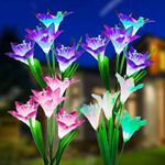 SOLARBABY Solar Garden Lights,4 Pack Solar Lights Outdoor Multicolor Changing Led Solar Flower with Bigger Lily,Solar Powered Lights for Yard Patio Pathway Balcony Outside Decoration