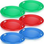 Lenwen 6 Pcs 25.2 Inch Winter Snow Sleds with Handles Heavy Duty Outdoor Snow Saucer Sled Round Plastic Sled Sledding Downhill Saucer for Kids Adults Cold Weather Sport (Red, Green, Blue)