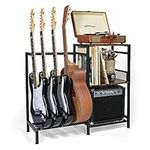 ikkle Guitar Stand Multiple Guitars with Vinyl Record Storage Cabinet Holder, Guitar Floor Holder with 3-Tier Storage Shelf for Acoustic, Bass, Electric, and Guitar Case. (Two Installation Methods)