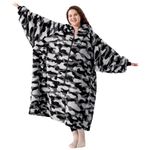 Winthome Plus Sized Wearable Blanket Hoodie Sweatshirt with Lengthen Zipper, Warm Cozy 6XL Oversized Hooded Sherpa Lounging Pullover for Adults Men Women Black Camouflage