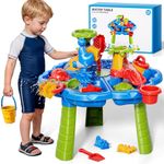 Sand and Water Table for Toddlers 1-3, Kids Outdoor Activity Water Table with Beach Sand Toy Accessories, Outside Summer Toys Sensory Playset for Toddler Boys Girls Ages 2 3 4 5 6