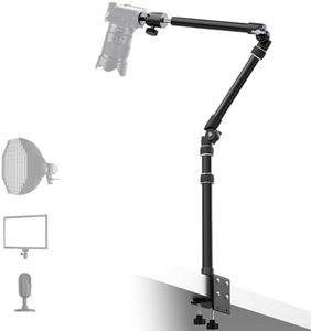 【All Metal】RAUBAY Desktop Magic Arm, Overhead Camera Desk Mount, Table Light Stand with 1/4“ Ball Head, 3/8" & 5/8" Adapter, C Clamp, Retractable Boom Arm for DSLR, Webcam, Microphone, Projector DMA01