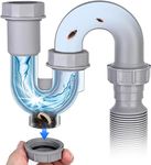 Miucui 1-1/4 Inch Backflow Prevention Anti-Odor Expandable & Flexible Universal Kitchen Sink Drain Pipe Kit with Cleanout Plug, U-Bend Anti-insects for Bathroom Vanity Sink, 46 Inch