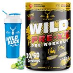 WILD BUCK Wild Pre-X3 Hardcore Pre-Workout Supplement With Creatine Monohydrate,Explosive Muscle Pump -For Men & Women [30-60 Servings, Virgin Mojito, 255G] Free Shaker Powder