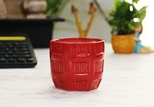 Leafy Tales Barrel Pot Ceramic, Red, 1pc