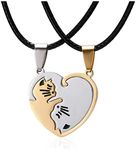 MeiPing Yin Yang Taichi Pendant Necklace Friendship Necklace with Engraving Best Friends or Forever in My Heart Silver Colour BFF Chains for 2, Leather