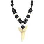 Animal Tooth Necklace Imitation Shark Teeth Pendant Resin Vintage Wax Rope Ethnic Style Handmade Artificial Fashion Surfer Beach Wood Bead Men's Necklace Jewellery for Kids Adults Boys Girls