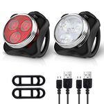 Ascher USB Rechargeable Bike Light Set, Super Bright Front Headlight and Rear LED Bicycle Light,650mah Lithium Battery,4 Light Mode Options(2 USB cables and 4 Strap Included)