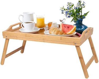 HOME IN SMART Tavolino da Letto Pieghevole, Vassoio da Letto in Bambù 100% con Bordi Rialzati- Vassoio Colazione a Letto, Tavolo da Letto e Poggia PC. Dimensione 50x30x25cm
