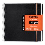 MENORAH Paper - Artist Sketchbook - Square -180Gsm - Drawing Sketch Book - 100 Pages/50 Sheets - Hard Metal Spiral Bound Drawing Book - Classic Black - Size (21.0 X 21.0 Cm) Big- Art Book, Oil Paint