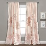 Lush Decor Serena Window Curtain Panel, Single Panel, 54" W x 84" L, Blush - Ruched Ruffled Flower Design - Ruffle Curtains for Bedroom, Living & Dining Room - Vintage Glam & Farmhouse Home Decor