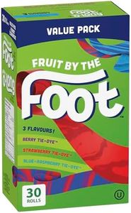 BETTY CROCKER FRUIT BY THE FOOT - VALUE PACK SIZE - Strawberry, Blue Raspberry, Berry Tie-Dye Fruit Flavoured Snacks, Pack of 30 Rolls, 637 Grams Package of Fruit Flavoured Snacks