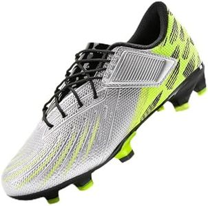 PATPAT Kids Soccer Cleats – Outdoor Firm Ground and Turf Football Training Shoes for Little Big Boys and Girls, Silver Sizes 11