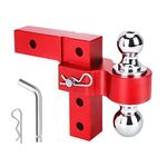 Kamivovo Adjustable Trailer Hitch, Fits 2-Inch Receiver, 6-Inch Drop Hitch, Tow Hitch Aluminum Forged Shank, 2 Inch & 2-5/16 Inch Balls with Double Stainless Steel Lock Pins (Red)