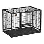 Feandrea Heavy-Duty Dog Crate, Dog Cage, 92.5 x 57.5 x 64 cm, for Small and Medium Dogs, Double Removable Door, Easy Cleaning, Pet Cage, L, Black PPD002B01