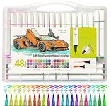 Amitasha 48 Pcs Fine Line Brush Markers Color Pen Set For Coloring Books & Kids Journal, Drawing, Doodling, Multicolor Essential Drawing Accessories, and Versatile Drawing Supplies for Sketching