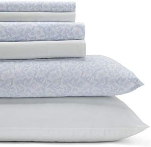 Laura Ashley Home - Queen Sheets, Cotton Percale Bedding Set, Crisp & Cool Home Decor (Belle Blue Cashmere, Queen)