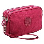 HYJMA Multifunction 3 Layers Zipper Key Card Phone Pouch Coin Money Bag Purse Wallet (Wine Red)