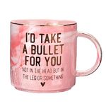 Best Friend Birthday Gifts for Women - Funny Friendship Gift for Bestfriend, Besties, BFF, Sister, Boss Woman, Big Sis, Sorority - I'd Take a Bullet For You - Cute Pink Marble Mug, 11.5oz Coffee Cup