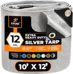 Heavy Duty Silver Poly Tarp 10' X 12' - Multipurpose Protective Cover - Durable, Waterproof, Weather Proof, Rip and Tear Resistant - Extra Thick 12 Mil Polyethylene - by Xpose Safety