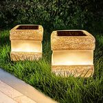 2 Pack Solar Rock Lights Outdoor - Solar Garden Decor Landscape Pathway Lights Waterproof with Warm LED Lights for Table Patio Yard Garden Walkway Decor(Brown)