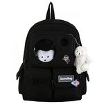 Cute Backpack Kawaii School Supplies Laptop Bookbag, Back to School and Off to College Accessories, Black, Large