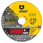 GRAFF Black 4 1/2 Inch Diamond Cutting Wheel for Metal - Cut Off Wheel with 5000+ Cuts on Rebar, Steel, Iron and INOX - Metal Cutting Wheel for Angle Grinder