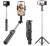 Mobilife Portable Selfie Stick with Tripod Stand Reinforced 96cm/37.8 inch Long 4 in 1 Bluetooth Selfie Stick Tripod Compact Stable for Mobile Phone Gopro Vlogging Travel,Black