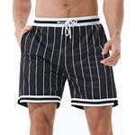 HEALONG Basketball Athletic Shorts Men - Mesh Gym Sports Workout Training Drawstring Retro Casual Fashion Short with Pockets, Black Stripes, Large