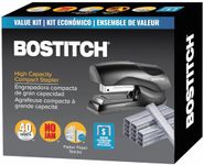 Bostitch Stapler with Staples Value Pack Set, Heavy Duty Stand Up Stapler, Black, 40 Sheet Capacity with 5000 Staples, Small Stapler Size, Fits Into The Palm of Your Hand (B175-BLK -VP)