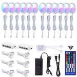 RGBWW LED Under Cabinet Light Color Changing Puck Lights with Remote for Kitchen Cabinet Lighting Shelf Showcase Kids Room Decoration Mood Light Fixture,20 Static Colors and 6 Dynamic Modes(12 Pack)