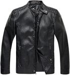 WULFUL Men's Stand Collar Leather Jacket Motorcycle Lightweight Faux Leather Outwear, Black0075, Large