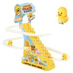 Kidology Electric Stair Climbing Track Toy for Kids, Duck Roller Coaster Toys with Flashing Lights and Music for Toddlers Boys and Girls (3 Duck Slide)